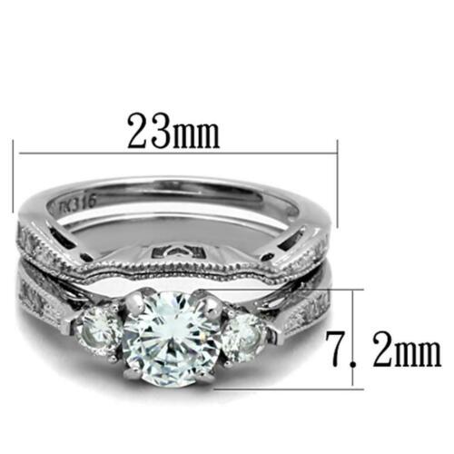 Jewellery Kingdom Engagement Wedding Band Simulated Diamonds Three Stone Ring Set (Silver) Secondary image