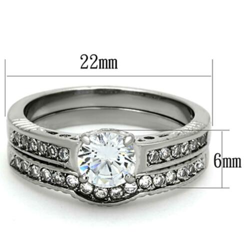 Jewellery Kingdom Engagement Wedding Band Stainless Steel Cubic Zirconia 1.45 Carat Ring Set (Silver) - Jewelry Rings - British D'sire