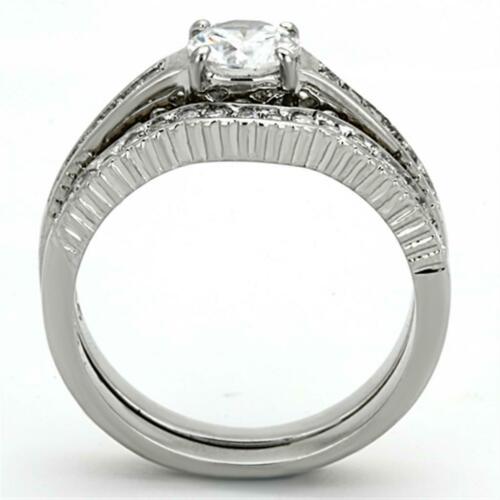 Jewellery Kingdom Engagement Wedding Band Stainless Steel Cubic Zirconia 1.45 Carat Ring Set (Silver) - Jewelry Rings - British D'sire