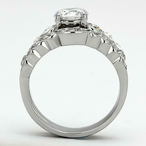 Jewellery Kingdom Engagement Wedding Band Stainless Steel Cubic Zirconia 2.3 Carat 7mm Ring Set (Silver) - Jewelry Rings - British D'sire