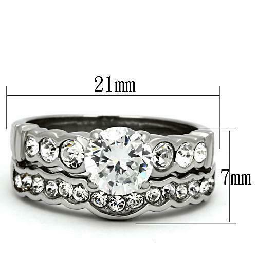 Jewellery Kingdom Engagement Wedding Band Stainless Steel Cubic Zirconia 2.3 Carat 7mm Ring Set (Silver) - Jewelry Rings - British D'sire