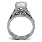 Jewellery Kingdom Engagement Wedding Band Stainless Steel Cubic Zirconia Ring Set (Silver) - Jewelry Rings - British D'sire