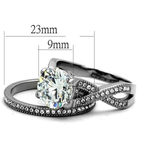 Jewellery Kingdom Engagement Wedding Band Stainless Steel Cubic Zirconia Ring Set (Silver) Secondary image