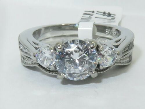 Jewellery Kingdom Engagement Wedding Band Three Stone Cubic Zirconia Ladies Ring Set - Engagement Rings - British D'sire