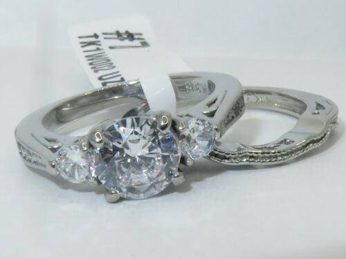 Jewellery Kingdom Wedding Band Three Stone Cubic Zirconia Ladies Ring Set Secondary image
