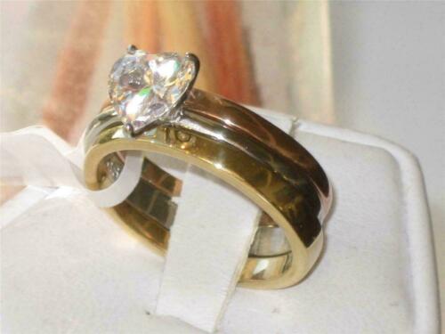 Jewellery Kingdom Engagement Wedding Bands Heart Cut Stainless Steel Ring Set (Gold) - Jewelry Rings - British D'sire