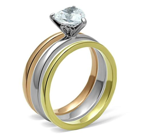 Jewellery Kingdom Engagement Wedding Bands Heart Cut Stainless Steel Ring Set (Gold) - Jewelry Rings - British D'sire
