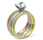 Jewellery Kingdom Engagement Wedding Bands Heart Cut Stainless Steel Ring Set (Gold) - Jewelry Rings - British D'sire