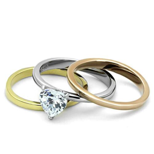 Jewellery Kingdom Engagement Wedding Bands Heart Cut Stainless Steel Ring Set (Gold) - Jewelry Rings - British D'sire