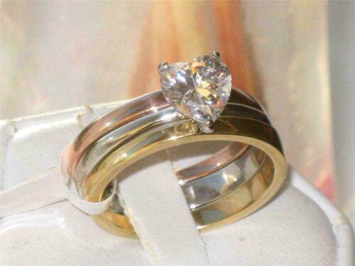 Jewellery Kingdom Engagement Wedding Bands Heart Cut Stainless Steel Ring Set (Gold) - Jewelry Rings - British D'sire