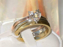 Jewellery Kingdom Engagement Wedding Bands Heart Cut Stainless Steel Ring Set (Gold) - Jewelry Rings - British D'sire