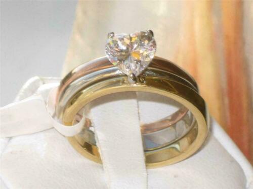 Jewellery Kingdom Engagement Wedding Bands Heart Cut Stainless Steel Ring Set (Gold) - Jewelry Rings - British D'sire