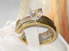 Jewellery Kingdom Engagement Wedding Bands Heart Cut Stainless Steel Ring Set (Gold) - Jewelry Rings - British D'sire