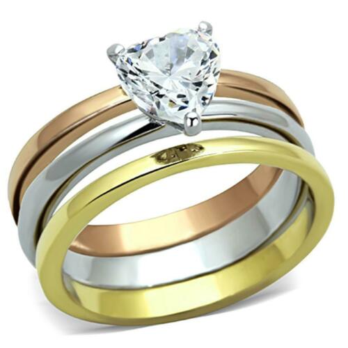 Jewellery Kingdom Engagement Wedding Bands Heart Cut Stainless Steel Ring Set (Gold) - Jewelry Rings - British D'sire Main image