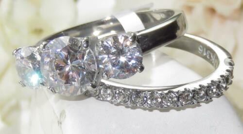 Jewellery Kingdom Engagement Wedding Cubic Zirconia Stainless Steel 8mm Ring Set (Silver) - Jewelry Rings - British D'sire