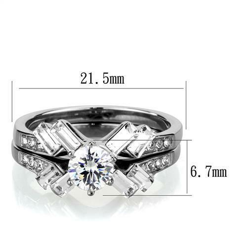 Jewellery Kingdom Engagement Wedding Cz 3ct Emerald Cut Stainless Steel Ring Set (Silver) Secondary image