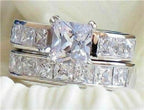 Jewellery Kingdom Engagement Wedding Cz Princess Cut Ring Set (Silver) - Jewelry Rings - British D'sire