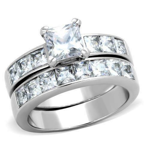 Jewellery Kingdom Engagement Wedding Cz Princess Cut Ring Set (Silver) - Jewelry Rings - British D'sire Main image