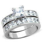 Jewellery Kingdom Engagement Wedding Cz Princess Cut Ring Set (Silver) - Jewelry Rings - British D'sire