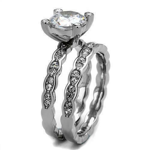 Jewellery Kingdom Engagement Wedding Ladies Simulated Diamonds Ring Set (Silver) - Jewelry Rings - British D'sire