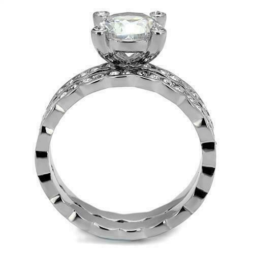 Jewellery Kingdom Engagement Wedding Ladies Simulated Diamonds Ring Set (Silver) - Jewelry Rings - British D'sire