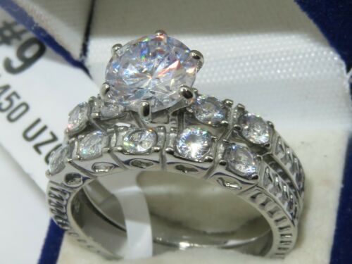 Jewellery Kingdom Engagement Wedding Set Silver Band Cubic Zirconia Stainless Steel Ring - Jewelry Rings - British D'sire Main image