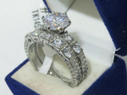 Jewellery Kingdom Engagement Wedding Set Silver Band Cubic Zirconia Stainless Steel Ring Secondary image