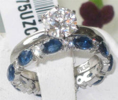 Jewellery Kingdom Engagement & Wedding Set Solitaire Sapphire Band Cubic Zirconia Ring (Silver) - Engagement Rings - British D'sire