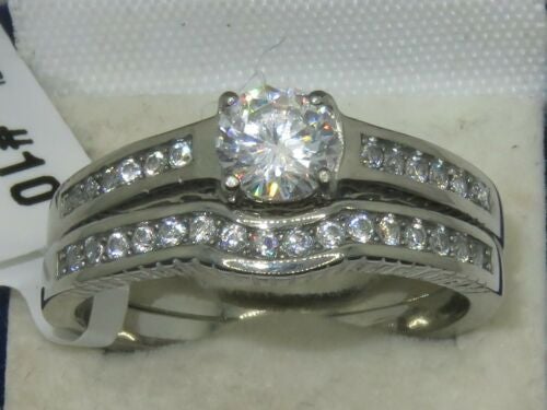 Jewellery Kingdom Engagement Wedding Stainless Steel 1.4 Carat Cubic Zirconia Ring Set (Silver) Secondary image