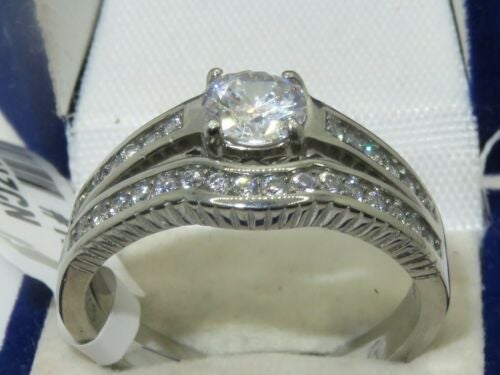 Jewellery Kingdom Engagement Wedding Stainless Steel 1.4 Carat Cubic Zirconia Ring Set (Silver) - Jewelry Rings - British D'sire