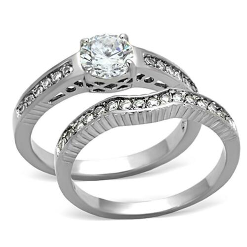 Jewellery Kingdom Engagement Wedding Stainless Steel 1.4 Carat Cubic Zirconia Ring Set (Silver) - Jewelry Rings - British D'sire Main image