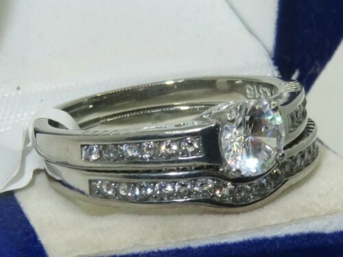 Jewellery Kingdom Engagement Wedding Stainless Steel 1.4 Carat Cubic Zirconia Ring Set (Silver) - Jewelry Rings - British D'sire