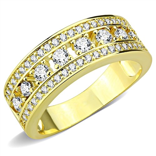 Jewellery Kingdom Eternity Cubic Zirconia Steel Wedding Ladies Gold Ring Band - Jewelry Rings - British D'sire Main image