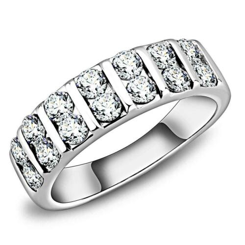 Jewellery Kingdom Eternity Double Cubic Zirconias Stainless Steel Ladies Band Ring (Silver) - Jewelry Rings - British D'sire