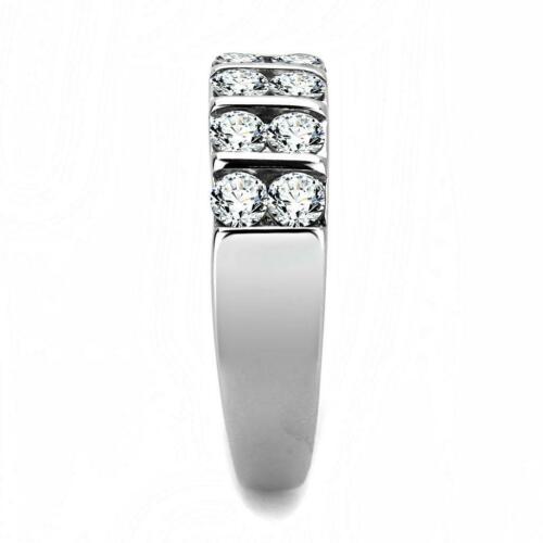 Jewellery Kingdom Eternity Double Cubic Zirconias Stainless Steel Ladies Band Ring (Silver) - Jewelry Rings - British D'sire