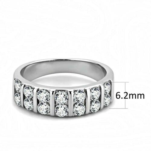 Jewellery Kingdom Eternity Double Cubic Zirconias Stainless Steel Ladies Band Ring (Silver) - Jewelry Rings - British D'sire