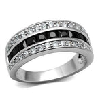 Jewellery Kingdom Eternity Square Cubic Zirconia Jet Stainless Steel Ladies Band Ring (Silver &Black) - Jewelry Rings - British D'sire