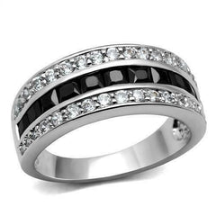 Jewellery Kingdom Eternity Square Cubic Zirconia Jet Stainless Steel Ladies Band Ring (Silver &Black) - Jewelry Rings - British D'sire