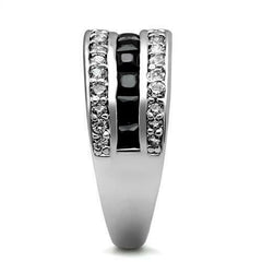 Jewellery Kingdom Eternity Square Cubic Zirconia Jet Stainless Steel Ladies Band Ring (Silver &Black) - Jewelry Rings - British D'sire