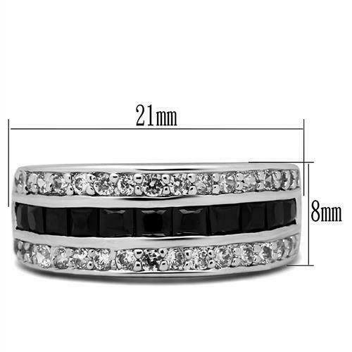 Jewellery Kingdom Eternity Square Cubic Zirconia Jet Stainless Steel Ladies Band Ring (Silver & Black) Secondary image