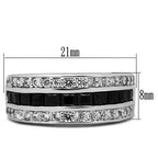 Jewellery Kingdom Eternity Square Cubic Zirconia Jet Stainless Steel Ladies Band Ring (Silver &Black) - Jewelry Rings - British D'sire