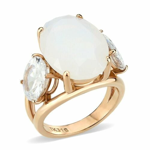 Jewellery Kingdom Fire Opal Cubic Zirconia Cocktail Ladies Three Stone Ring (Rose Gold) - Rings - British D'sire