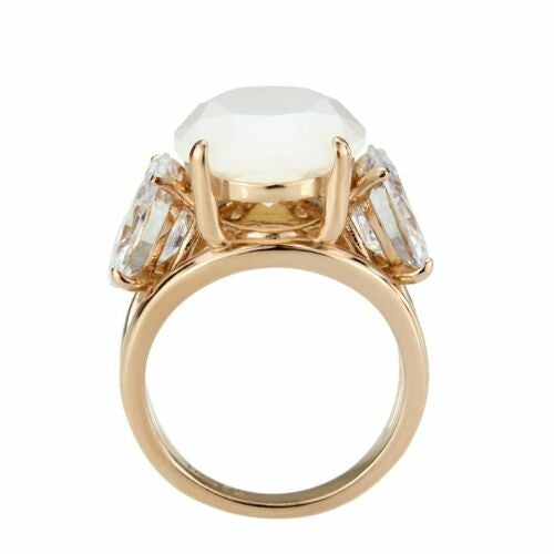 Jewellery Kingdom Fire Opal Cubic Zirconia Cocktail Ladies Three Stone Ring (Rose Gold) - Rings - British D'sire