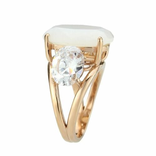 Jewellery Kingdom Fire Opal Cubic Zirconia Cocktail Ladies Three Stone Ring (Rose Gold) - Rings - British D'sire