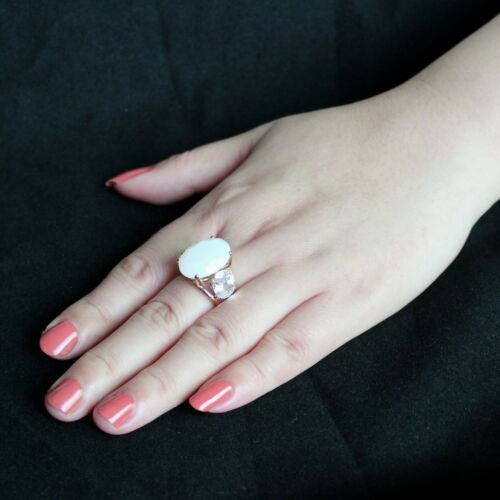 Jewellery Kingdom Fire Opal Cubic Zirconia Cocktail Ladies Three Stone Ring (Rose Gold) - Rings - British D'sire