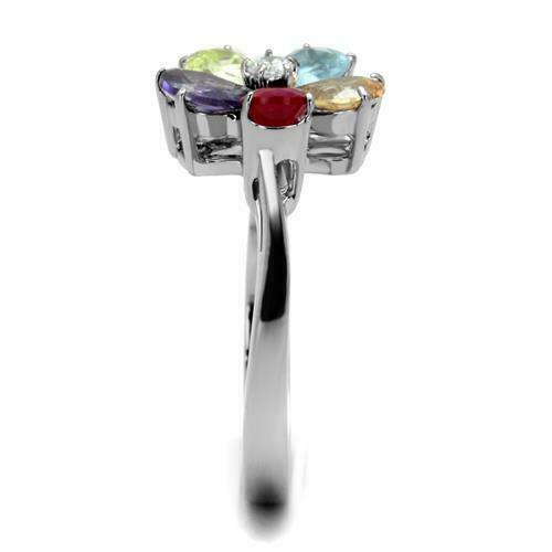 Jewellery Kingdom Flower Multi Coloured Simulated Diamonds Dress Silver Pear Ring - Rings - British D'sire