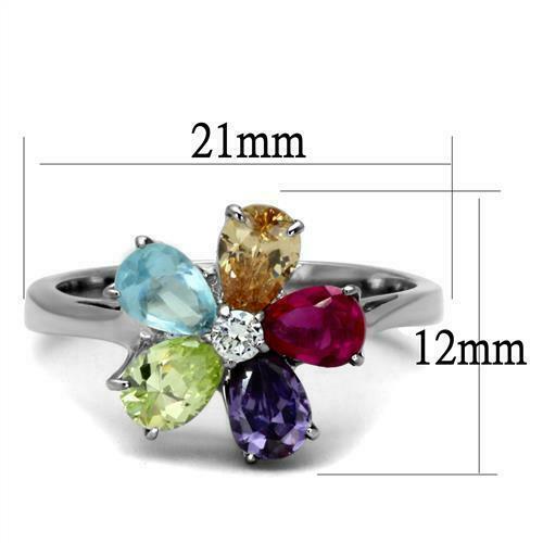 Jewellery Kingdom Flower Multi Coloured Simulated Diamonds Dress Silver Pear Ring - Rings - British D'sire