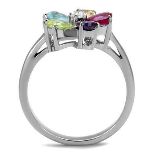 Jewellery Kingdom Flower Multi Coloured Simulated Diamonds Dress Silver Pear Ring - Rings - British D'sire