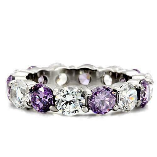 Jewellery Kingdom Full Amethyst Eternity Band Simulated Diamonds Stainless Steel 4mm Ring (Silver) Secondary image