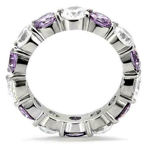 Jewellery Kingdom Full Amethyst Eternity Band Simulated Diamonds Stainless Steel 4mm Ring (Silver) - Jewelry Rings - British D'sire